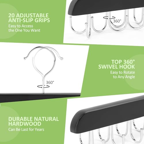 OMHOMETY 2 Pack Bra Hanger for Closet, Tank Top Hanger 40 Hooks Capacity Sturdy Wood Space Saving Sport Bras Holder, Closet Organizers and Storage, Black
