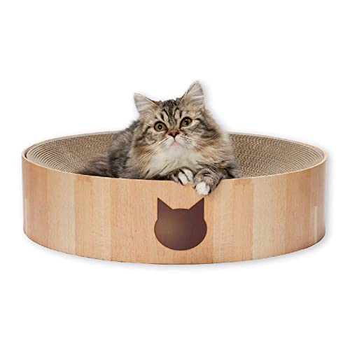 Image of Necoichi Cat Scratcher Bowl for Indoor Cats - Cat Scratching Lounger with Reversible Usability and Extra Comfort for Lounge, Cardboard Bed Couch / (XL, Oak)