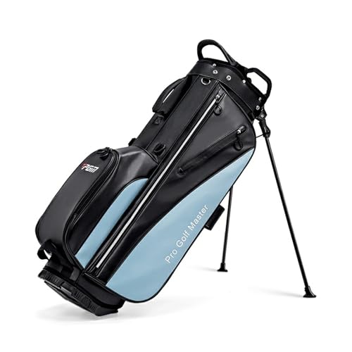 ゴルフバッグ クラブケース セルフスタンド ショルダー ポケット付き スタンド式軽量 Golf Bag 7分割口枠 防水耐摩キ ポケットハンドル付き キャディーバッグ ゴルフクラブ用ゴルフサンデーバッグ 持ち運び可能 練習用(Black Blue)