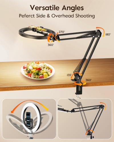 Image of Upgrade Ring Light with Stand, Overhead Phone Mount for Desk, 10 inch Selfie Light with Stand Tripod for iPhone, Light with Phone Holder for Video Recording,Zoom Meeting,Live Streaming Tiktok,YouTube