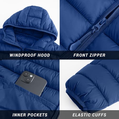 Image of Polu Men's Puffer Jacket with Hood Lightweight Windproof Water-Resistant Winter Down Jacket For Outdoor Hiking Camping(Blue,XL)