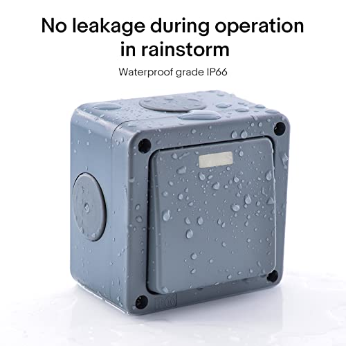 NineLeaf 1PK IP66 Waterproof Outdoor Switch, SPDT 2-Way Single Light, Weatherproof (1Gang 10A Grey), 1 Gang - Image 4