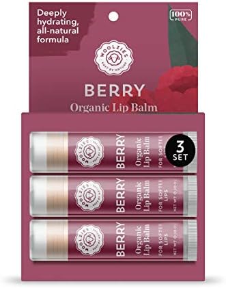 Lip Balm Set: Woolzies All-Natural Shea Butter, Beeswax, Coconut Oil, Vitamin E Infused Lip Moisturizer Care (3 Pack, Berry)