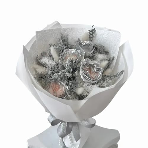 Image of Oasis Frosted Silver Bouquet Wrapping Roll Premium Korean Style Flower Wrap for Fresh Flowers & Gift Packaging Florist Essential Supplies 60 Micron 25 Meter Long