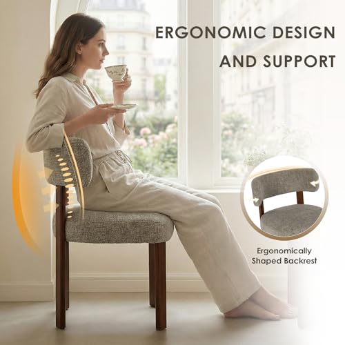 COLAMY Mid-Century Modern Fabric Dining Chairs Set of 2, Vintage Farmhouse Kitchen Chairs with Open Curved Backrest, Wood Side Chairs for Dining Room, Restaurant, Camel by COLAMY - Used condition - Image 9