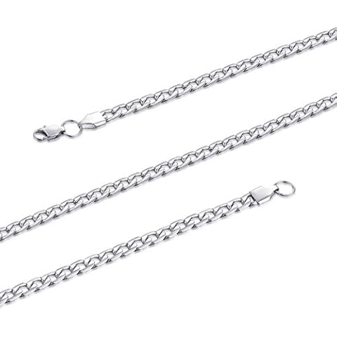 FOSIR 5mm Stainless Steel Flat Cuban link Chain for Men Silver Curb Necklace,18-30inches Cover