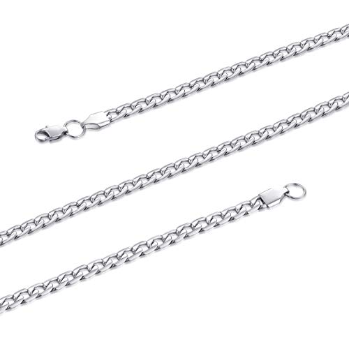 FOSIR Kubanische Halskette 5/7/9mm aus Edelstahl Silber Herren Panzerkette Halskette Männer Jungen Hip Hop Kette Siber Gold, Größe 46-75cm Cover