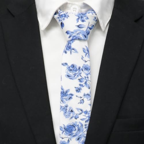 Image of Cotton Floral Ties for Men 2.76 inch Men's Skinny Tie Linen Flower Printed Neck Tie for Wedding Dating Party
