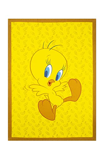 Excelsa Tweety Kitchen Towel 100% Cotton 70 x 50 cm with Hole, Front Decoration Tweety, Back White and Yellow Border, Cm. 70 x 50