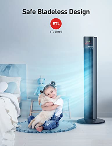 Paris Rhône Tower Fan, 36” Oscillating Fan, 9 Modes, 3 Speeds, Led Display, 12H Timer, Portable Fan, Standing Floor Fan Bladeless Tower Fan With Remote For Bedroom, Living Room, Offices & Kitchen #TOP6