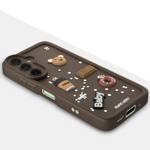 Image of Bintage Cute Fun Taddy Cartoon 3D Ball Bear Milk Donut Coffee Cup Silicon Case Full Body & Camera Protection Back Cover Compatible for Samsung Galaxy F16 5G - Brown