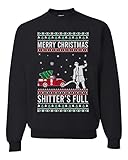 Wild Bobby Merry Christmas Shitter's Full Ugly Christmas Sweater Unisex Crewneck Graphic Sweatshirt, Black, Small