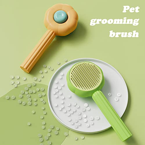 Image of 7.6in Pumpkin Pet Brush Cat, 2Pcs Creative Comfortable Self Cleaning Slicker Brush, Cat Brush for Shedding and Grooming Self Cleaning (Green)