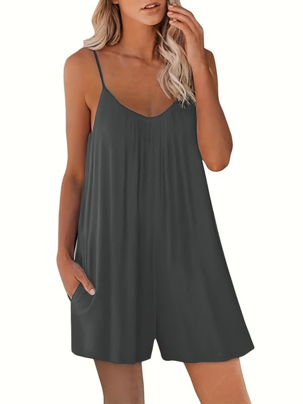 Haibang Mono Mujer Verano Corto Sin Mangas Elegante Peto Mujer Verano Espaguetis Sueltos Jumpsuit Casual Monos de Mujer Cortos Una Pieza Mono Pantalon con Bolsillos Informal Playa Playsuit