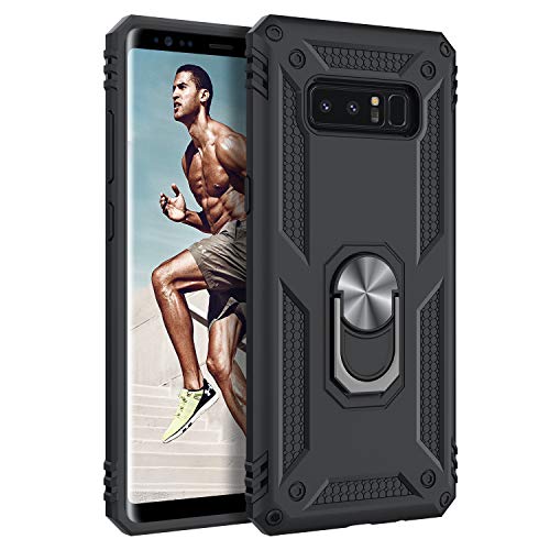 DUEDUE Samsung Galaxy Note 8 Case, Military Grade Dual Layer Drop Protection Case with 360 Degree Swivel Ring Kickstand Full Protective Case for Samsung Galaxy Note 8,Black