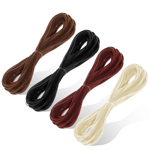 cobee 4 Rollen Lederschnur, Lederband für Ketten Leder Schnur Faux 5 m x 2,5 mm Leder Schnüre für DIY Armbänder Halsketten Schmuck Kunsthandwerk Geschenke (Schwarz+Mittelbraun+Rotbraun+Beige)