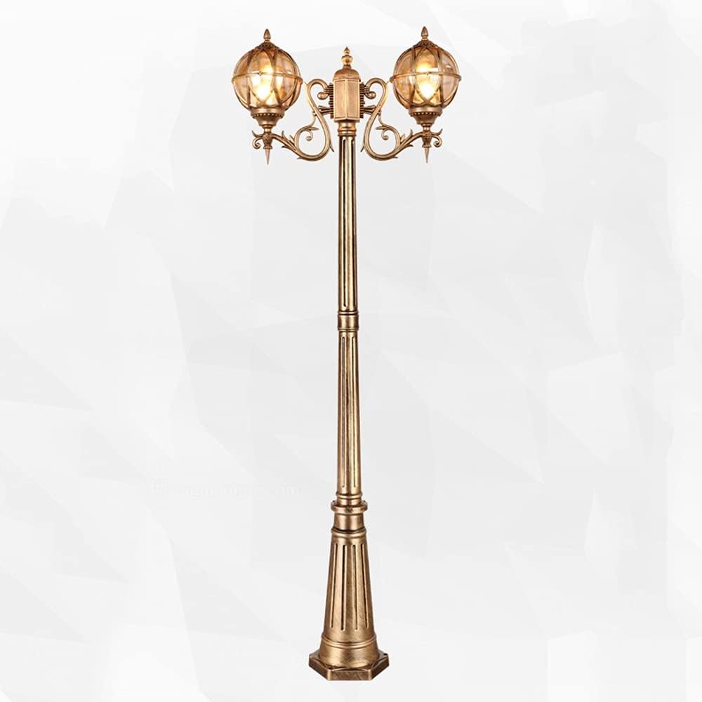 Decking Post Lights Lamp Post Lights Outdoor, 2-Lights High Pole E27 Pillar Lamps Globe Glass Waterproof Road Lighting Fixtures (Bronze Height: 1.7M) (Bronze Height: 1.7M)