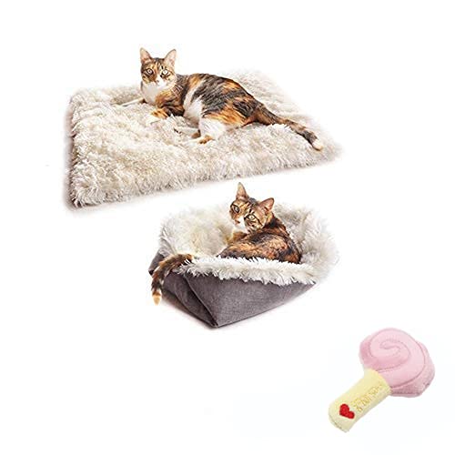 TOPSOSO Cama para gatos y perros 2 en 1 autocalentables camas para mascotas para perros medianos y pequeños, mullida cama para perros de piel sintética con regalo adicional para mascotas