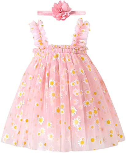 Baby Girl Tulle Dress 6-9 Months Pink Tulle Princess Clothes with Headband