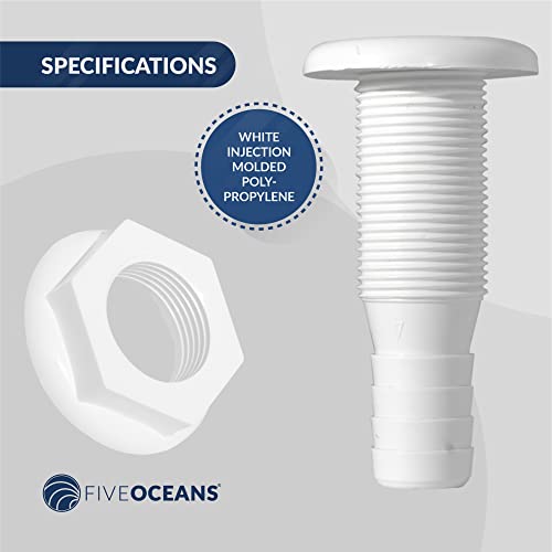 image for Five Oceans FO1867 White Straight Thru-Hull Fitting Connection for Hos