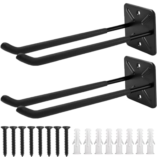 LCOUACEO Wandhaken Garage, Schwerlast Garage Haken, 2 Stück Doppelhaken Storage Hooks zur Organisation für Leiter, Stuhl, Schlauch, Fahrrädern, Elektrowerkzeugen, Tragkraft 80 kg