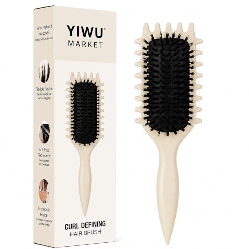 Image of Curly Curved Vented Hair Brush for Women & Men | Hollow Airflow Comb | Flexible Detangling Bristles with Comfortable Grip Handle | Blow-Dry Support & Scalp Massage Brush (Beige)