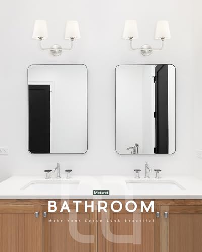 Image of 2-Light Bathroom Light Fixtures, Brushed Nickel Vanity Lights, Double Wall Sconce with Flared White Fabric Shade, Modern Sconces Wall Lighting for Hallway Bedroom Stairway, VL837-BN-2