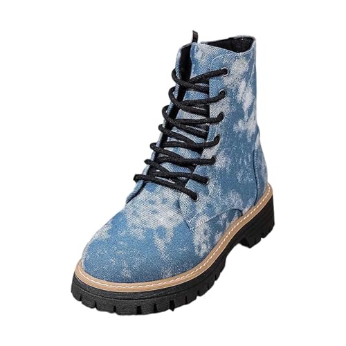 Denim tendance à lacet et talon épais pour femme