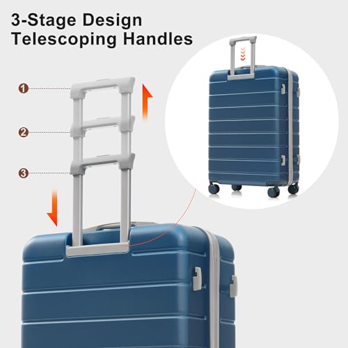 Image of Hardshell Luggage Sets, Lightweight Stripes Suitcases with Spinner Wheels, Blue 6pcs