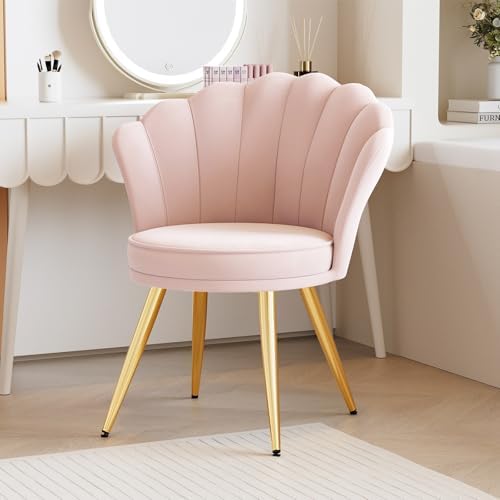 Velvet Accent Chair with Gold Metal Legs, Vanity Chair for Makeup...
