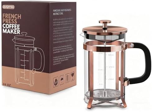 QUQIYSO French Press 34oz, Stainless Steel and Thickened Glass Coffee Maker — view 3