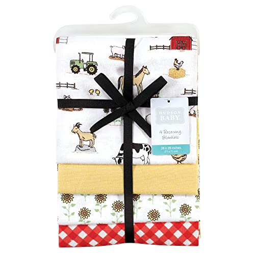 Image of Hudson Baby Unisex Baby Cotton Flannel Receiving Blankets, Girl Farm, One Size