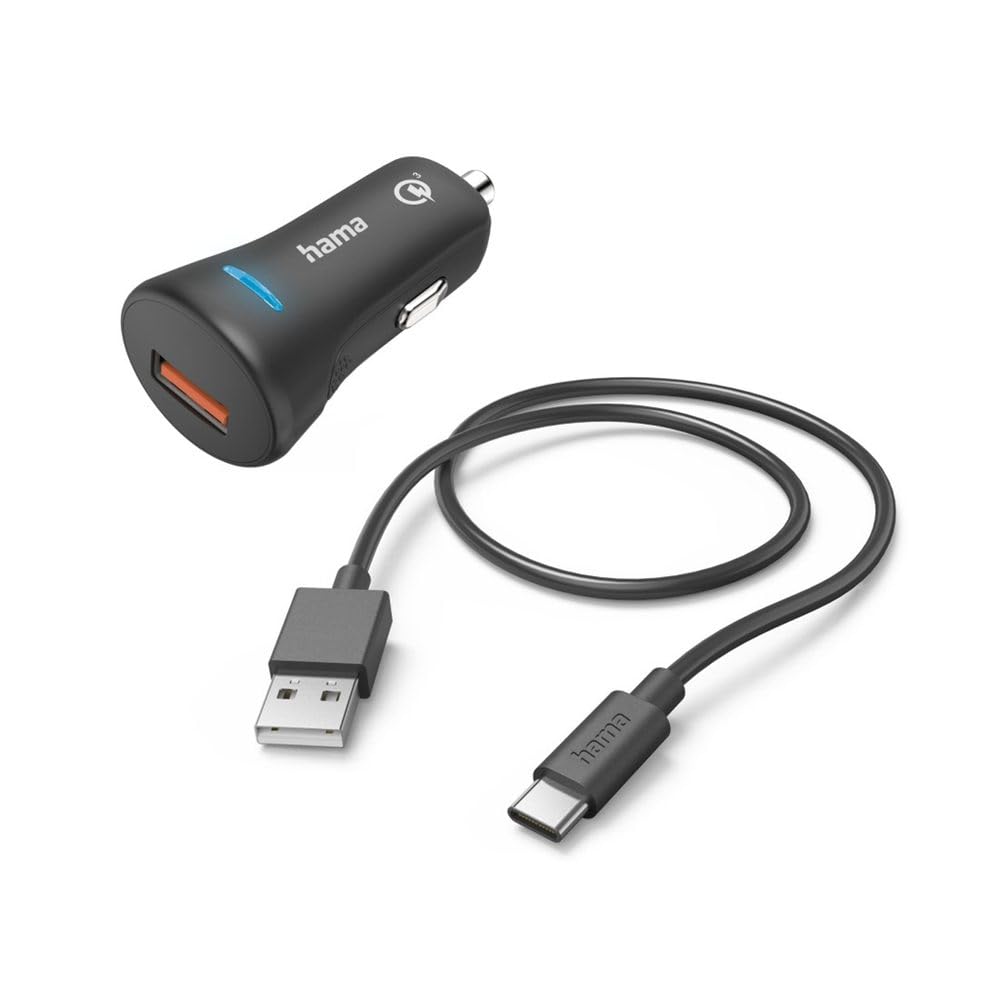Hama Car Charger + USB A Cable - USB Type C 1.5 m (fast, quick charge, USB C, USB-C, 19.5 W, for car cigarette lighter, cigarette lighter socket) black