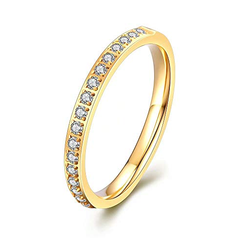 Eternity Bands for Women, 2mm Stackable Cubic Zirconia Rings Titanium Engagement Ring Gold Wedding Bands for Women Size 7