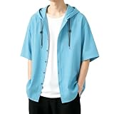 [KOTRBOY] メンズ パーカー 半袖 カーディガン 夏用 薄手 軽量 UVカット 防晒シャツ アウター クールビズ対応 冷房対策 通気性 開襟 ボタン留め レギュラーフィット 5色展開 blue-XL