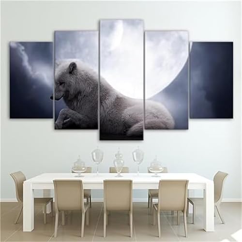Kit Complet 5 Pieces 5D Diamond Painting Loup Lune Broderie Grand Format 125x63cm