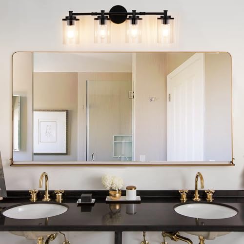 Image of Bathroom Light Fixtures Black Vanity Lights 4-Light Bathroom Vanity Light 30 Inches Vanity Lighting for Bathroom Wall Lamp for Mirror Farmhouse Vanity Lighting Fixtures for Hallway Wall
