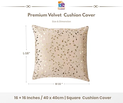 Image of RD TREND Premium Velvet Cushion Covers Set of 5 | Soft Decorative Throw Pillow Covers for Sofa, Bed & Living Room | Cushion Cover 16 inch x 16 inch (40x40 cm) Cream Caramel