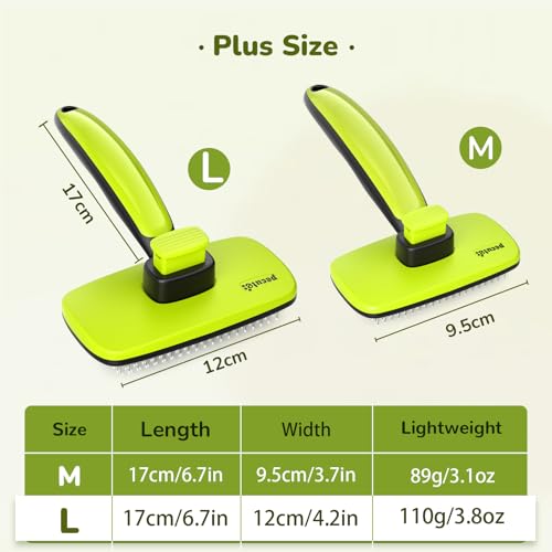 pecute Hundebürste Katzenbürste Haustierbürste Groß, Selbstreinigende Zupfbürste, Hundekamm Fellbürste, Massage Fellpflege Bürste für Katzen Hunde Langes Haar(Groß, Grün)