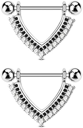 CM Crareesi Mania Teardrop Nipple Shield Rings 316L Stainless Steel Nipple Piercing Jewelry 14g Nipple Retainer Barbells Body Piercing for Women 2pcs Double Clear CZ Paved Nipple Bars