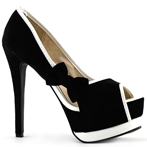 SHOW STORY Sexy Womens 2 Tone Bow Peep Toe Platform Stiletto Pumps Shoes,LF809002