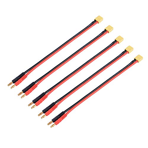 Jrelecs XT60 to 4.0 Banana Plug Balance Charge Cable 15cm for Rc Helicopter Quadcopter 5pcs(12AWG)