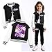 K Pop Girls Kpop Tracksuit Cute Cartoon Print Baseball Coats Fashion Long Sleeve Jackets and Pants Christmas Costume Set（1-Black,14Years