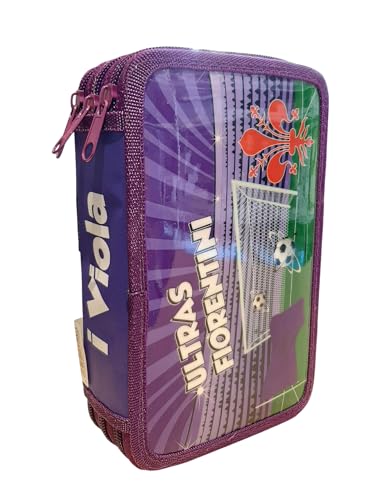 PRESTIGE & DELUXE Trousse scolaire 3 fermetures éclair Ultras Fiorentini violette avec 18 crayons et 18 feutres, 3 stylos, crayon, gomme, taille-crayon,...