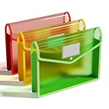 ThinkTex Carpeta de Archivos de Plástico A4, 3 Piezas Carpeta de Documentos Sobres Transparentes con Cierre a Presión, Sin Divisores, Gran Capacidad, Colores Surtidos, para Escuela Oficina Hogar