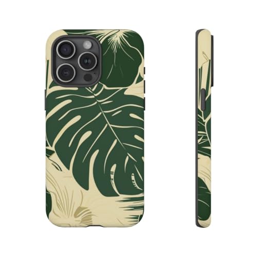 Coque rigide mate iPhone 15 Pro Max design feuilles tropicales et fleurs chic