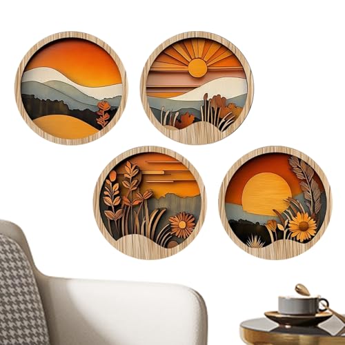 Art mural bohème lot de 4 cadres ronds en bois pour appartement