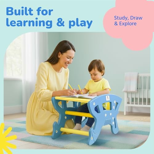 Image of Lifelong 2-in-1 Rocker & Table | Convertible Rocking Horse & Study Table | Sturdy Plastic Ride-On Horse with Backrest | BIS Certified Indoor Outdoor Toy Rider for Kids Aged 1-5 Yrs (LLCRK01)
