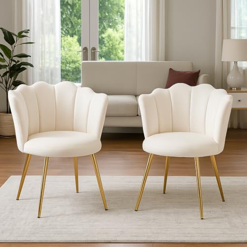 Image of Set of 2 Accent Chair for Living Room | Modern Armchair in Soft Velvet Fabric with Sturdy Legs | Premium Chair for Home Living Room Bedroom Restaurent | (Flower Design, White)