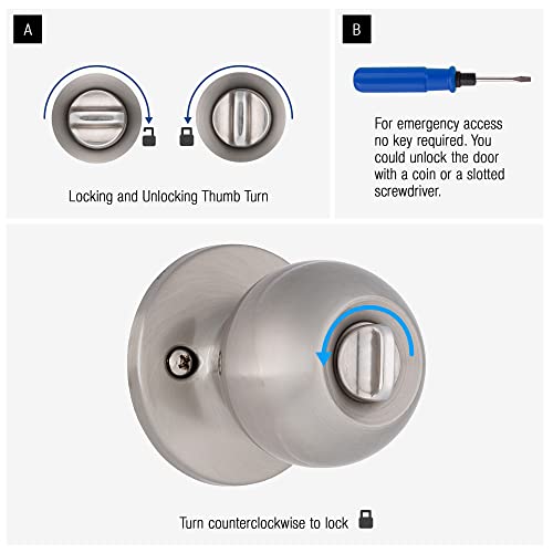 Brinks – Transitional Privacy Locking Interior Ball Door Knob, Satin Nickel - Designed For Traditional And Transitional Homes And Blends Seamlessly With Interior Décor (E2435-119) #TOP5